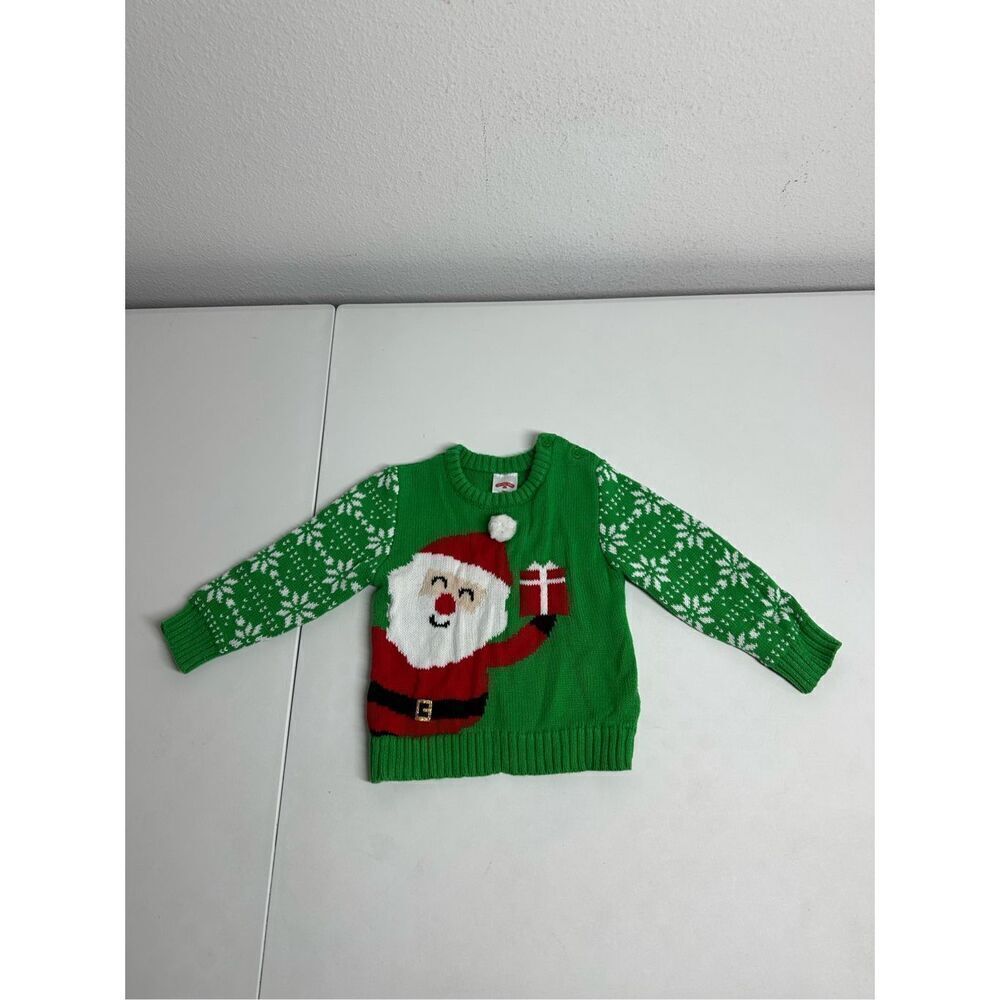 Baby Unisex Holiday Time Green Santa Long Sleeve Pullover Sweater Size 18 Mo